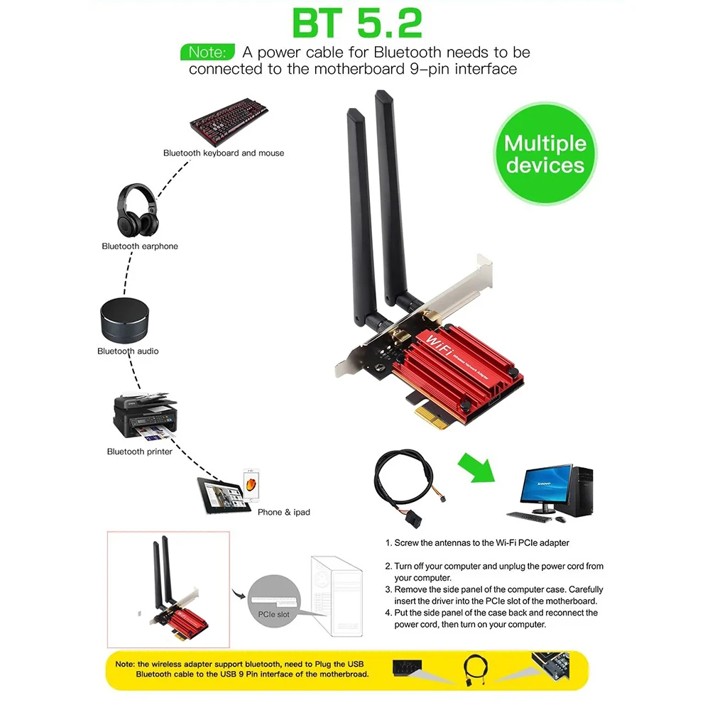 Wi-Fi 6 AX200, 3000 Мбит/с, Bluetooth 5,2, два диапазона, 2,4G/Быстрое беспроводное PCIe, Wi-Fi адаптер 802.11AX, Wi-Fi 6, сетевая карта для ПК, Win10/11