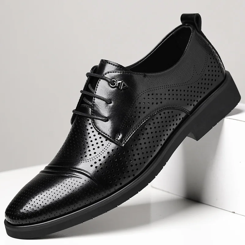 

2026 Summer New Big Size Fashion Derby Shoes for Men Designer Business Formal Leather Shoes Male Hallow Casual Dress Shoe Man