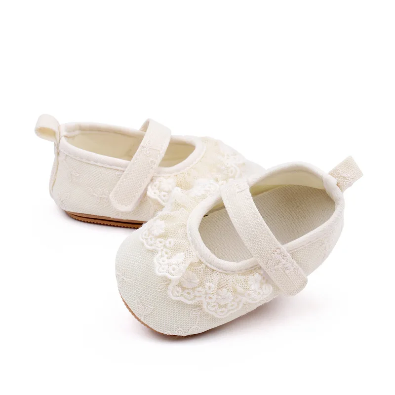 0-18M Newborn Baby Girls Flats Ruffle Lace Princess Dress Shoes Non-Slip Crib Shoes Sneakers for Infants