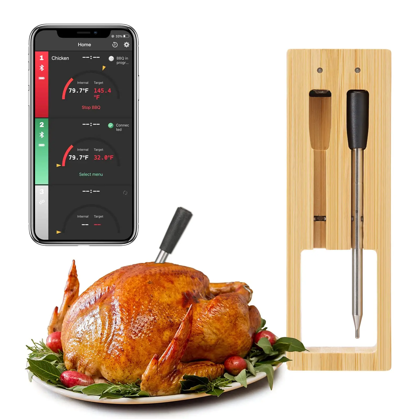 

Wireless Bluetooth Barbecue Temperature Gauge With Probe For Indoor And Outdoor Kitchen Cooking And Grilled Steak Food Tools