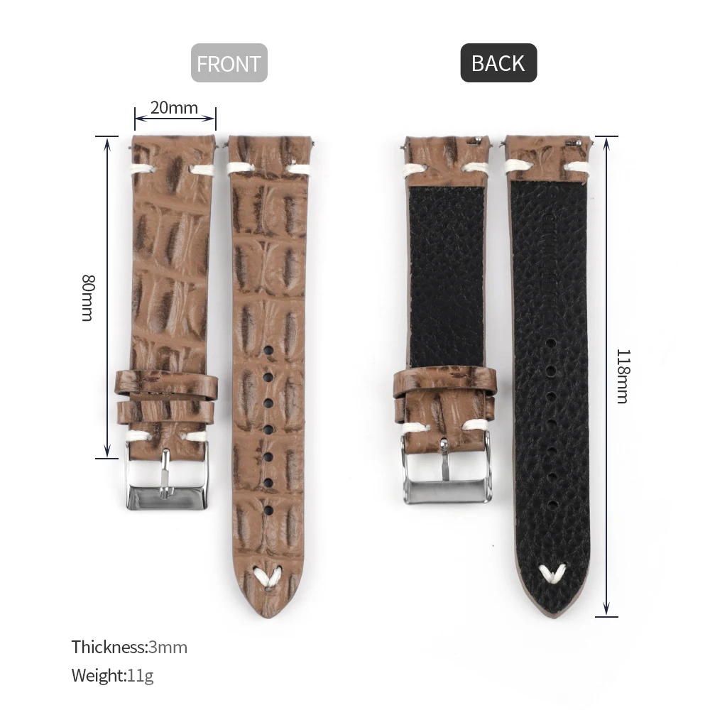 Alligator Cowhide Watches Strap 18mm 20mm 22mm 24mm Vintage Crocodile Genuine Leather Watchband for Men Bracelet Replacement