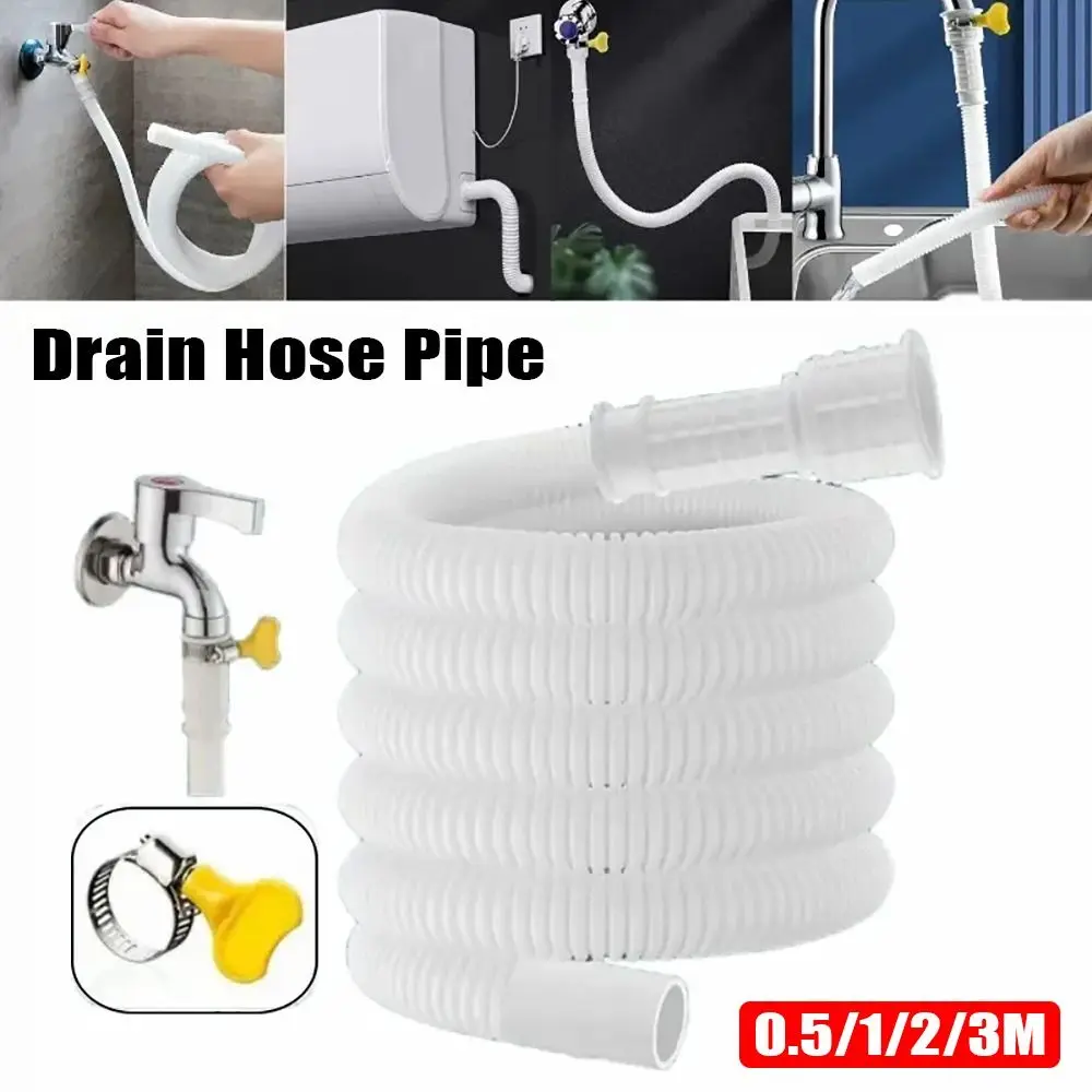 1Pcs Faucet Accessories Drain Hose Pipe Waste Water Outlet Expel Flexible Hose Tube 0.5/1/2/3m Stretchable White PP Plumbing