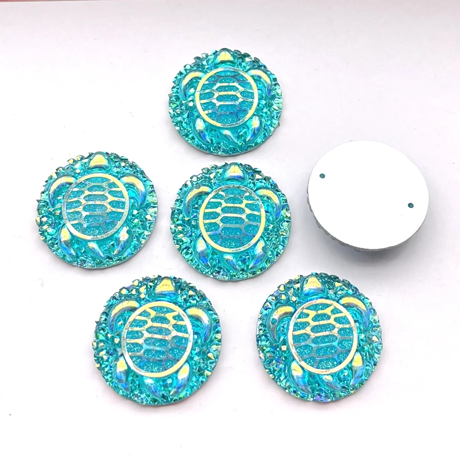 25mm Shiny blue AB Color Round Turtle Resin Rhinestone Flat back diy Jeweled hair earrings Decorative scrapbook 10pcs/lot