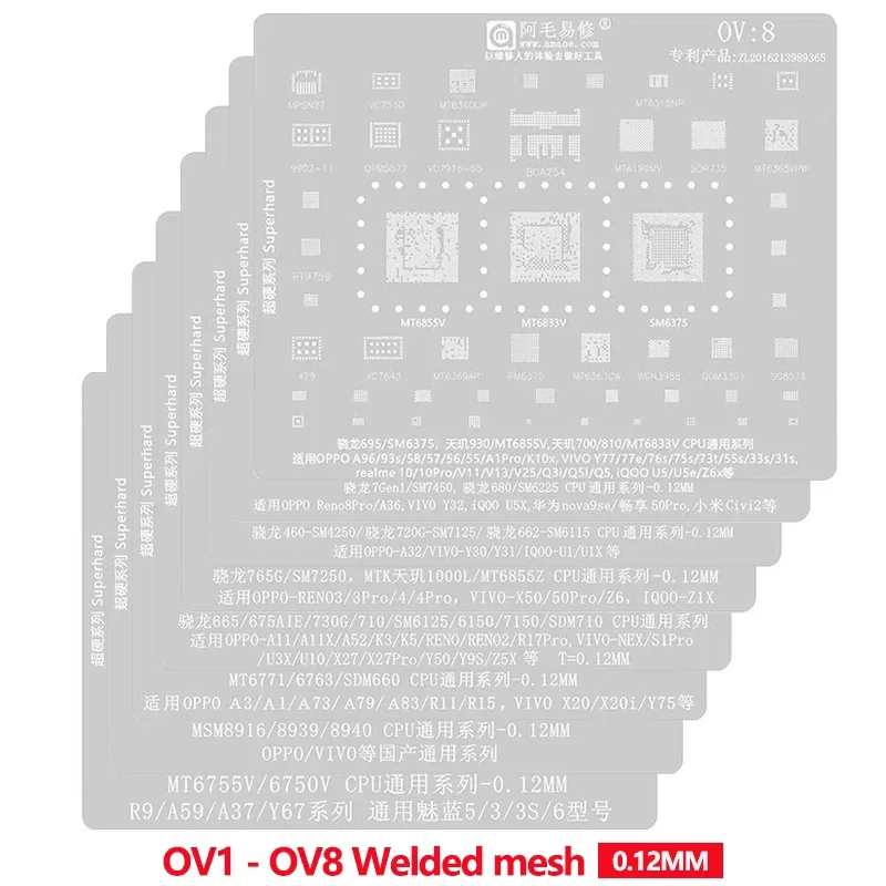 BGA Reballing Stencil Template For OPPO VIVO Huawei Xiaomi CPU SM7250 MT6855Z A11 A52 K3 RENO2 R17Pro U5X Welded Mesh