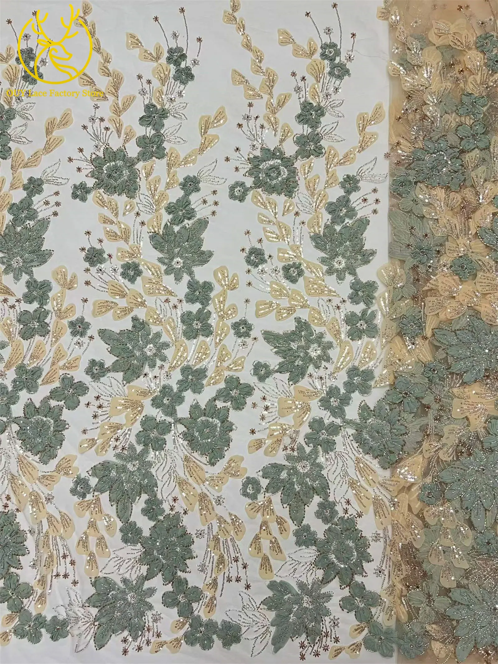 Exquisiter französischer Spitzenstoff mit Blumenstickerei und Pailletten, afrikanischer Perlen-Spitzenstoff für nigerianische Party- und Hochzeitskleider zum Nähen. – Detail 17