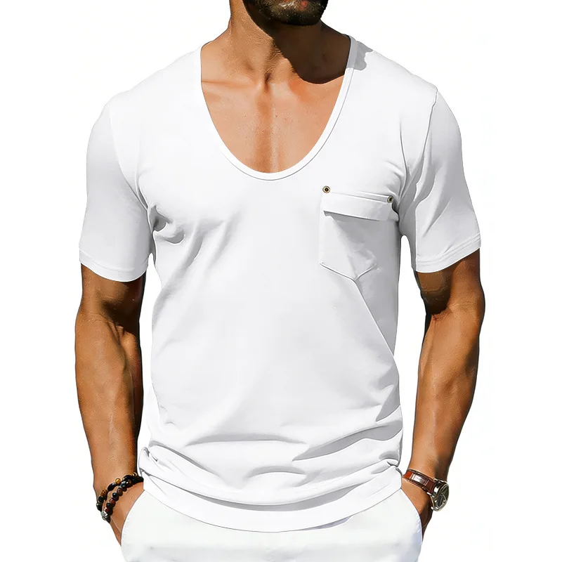 New Summer American Style Short Sleeve Tshirt Men Fashion Round Neck Pull On Streetwear Tops Male Daily Trend Loose Casual Tees