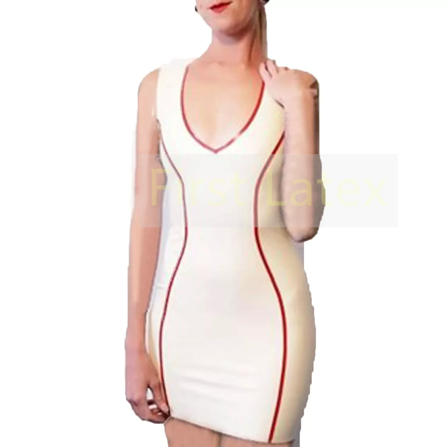 

Handmade White Nurse Latex Dress Set Suitable for Latex Cosplay Costumes Woman Fetish Skirt With Red Trims