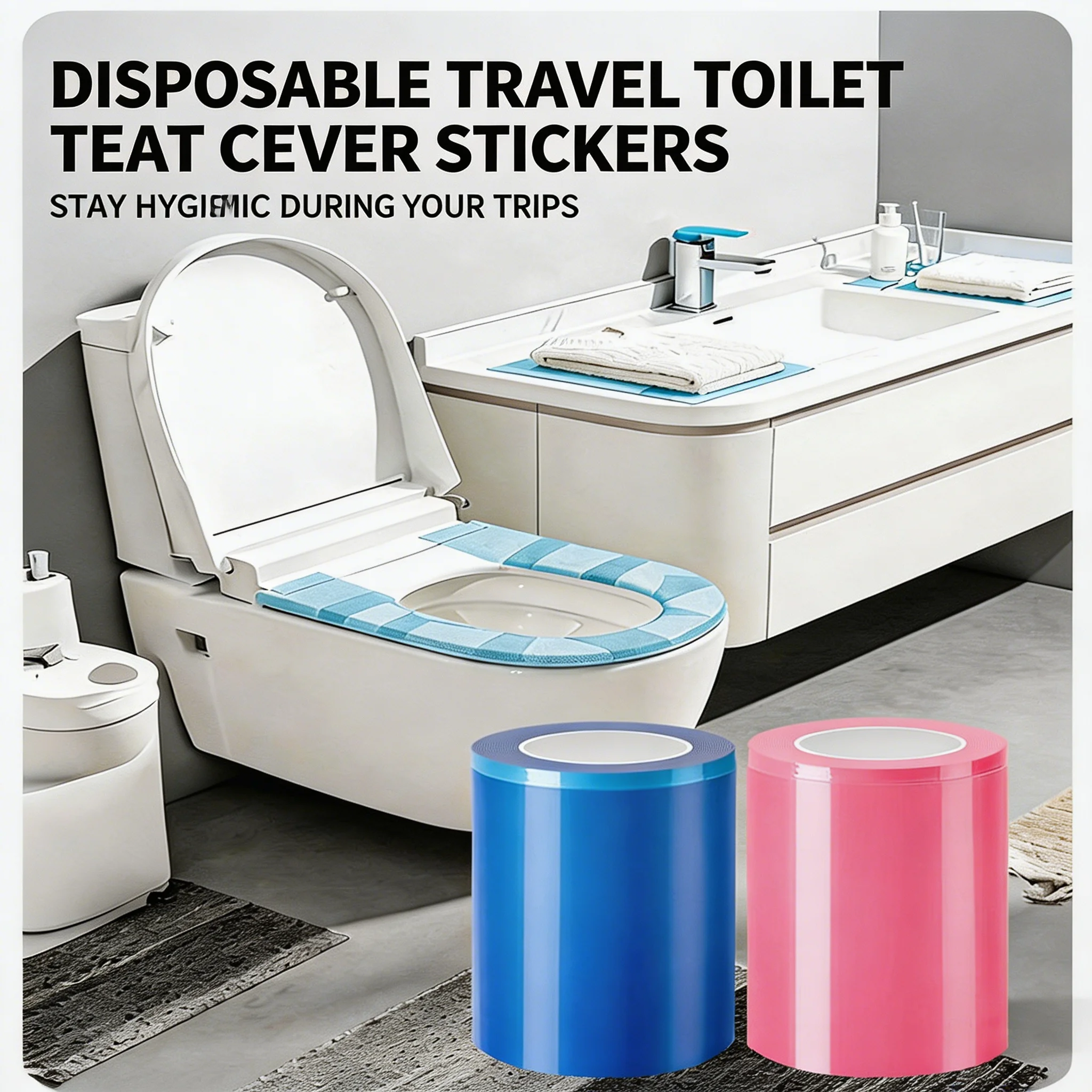 Blue Disposable PE Protective Film Roll, Self-Adhesive Dustproof Disposable Countertop Cover Film for Hotel Bathroom Sink
