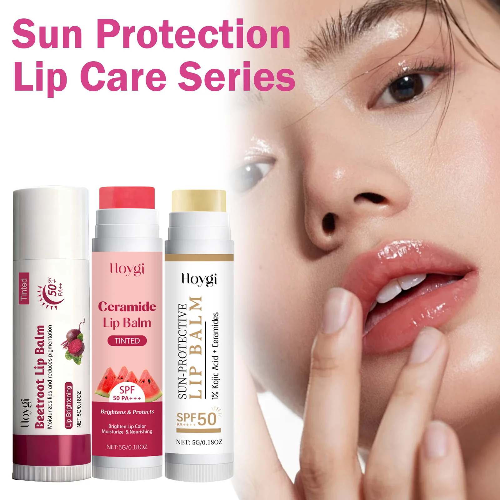 Baume à lèvres de protection solaire SPF50 +, céramide éclaircissante, acide kojique, hydratant, estompe les lignes, rouge à lèvres pour les lèvres