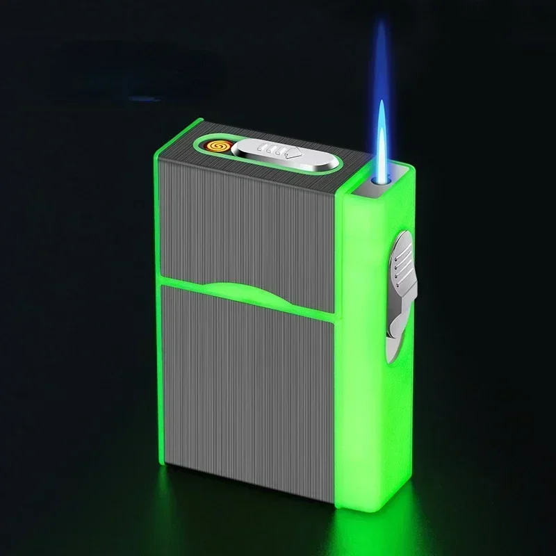 USB 2-in-1 Multifunctional Gas and Electric Cigarette Case Lighter 20 Pieces Metal Inflatable Cigarette Case Wholesale