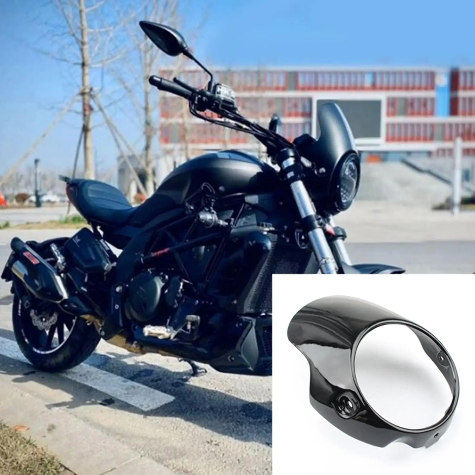 

Motorcycle Headlight Fairing ABS Black Windshield Screen Universal Dome Protector for Cafe Racer Style 8 Inch Headlights