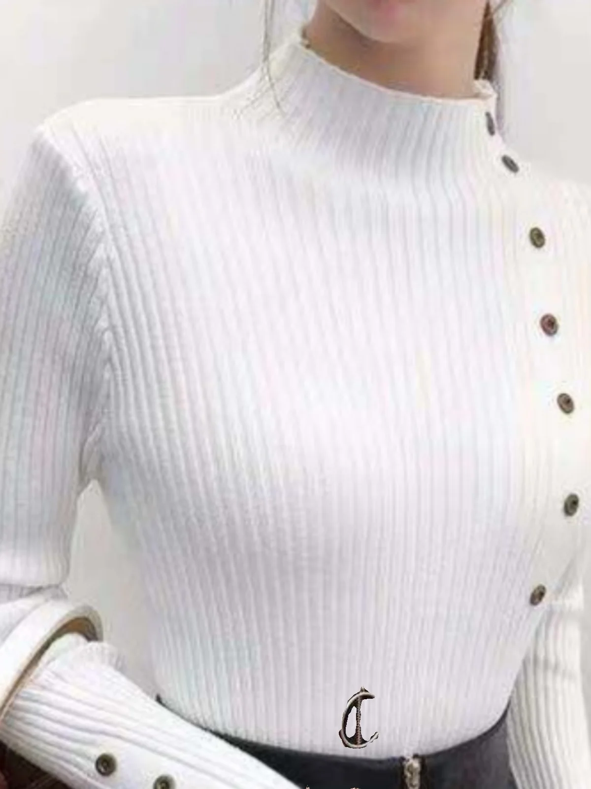 

Women's Slim Fit Pure Color Knit irt Street Sle f High Collar Long Sve Regular Length Body ape Faionable Top