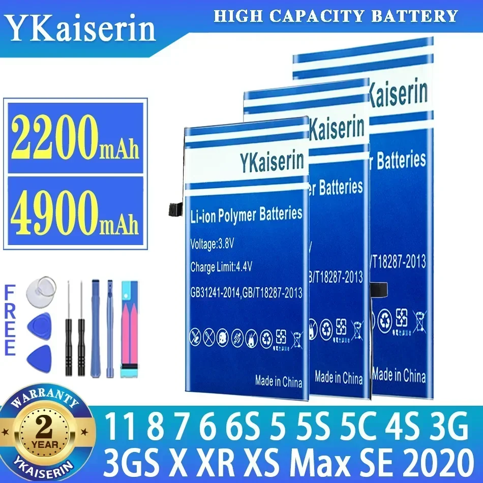 YKaiserin Battery For iPhone 11 8 7 6 6S 5 5S 5C 4S 3G 3GS X XR XS Max SE 2020 XSMax SE2020 SE 2 SE2 Mobile Phone Batterij