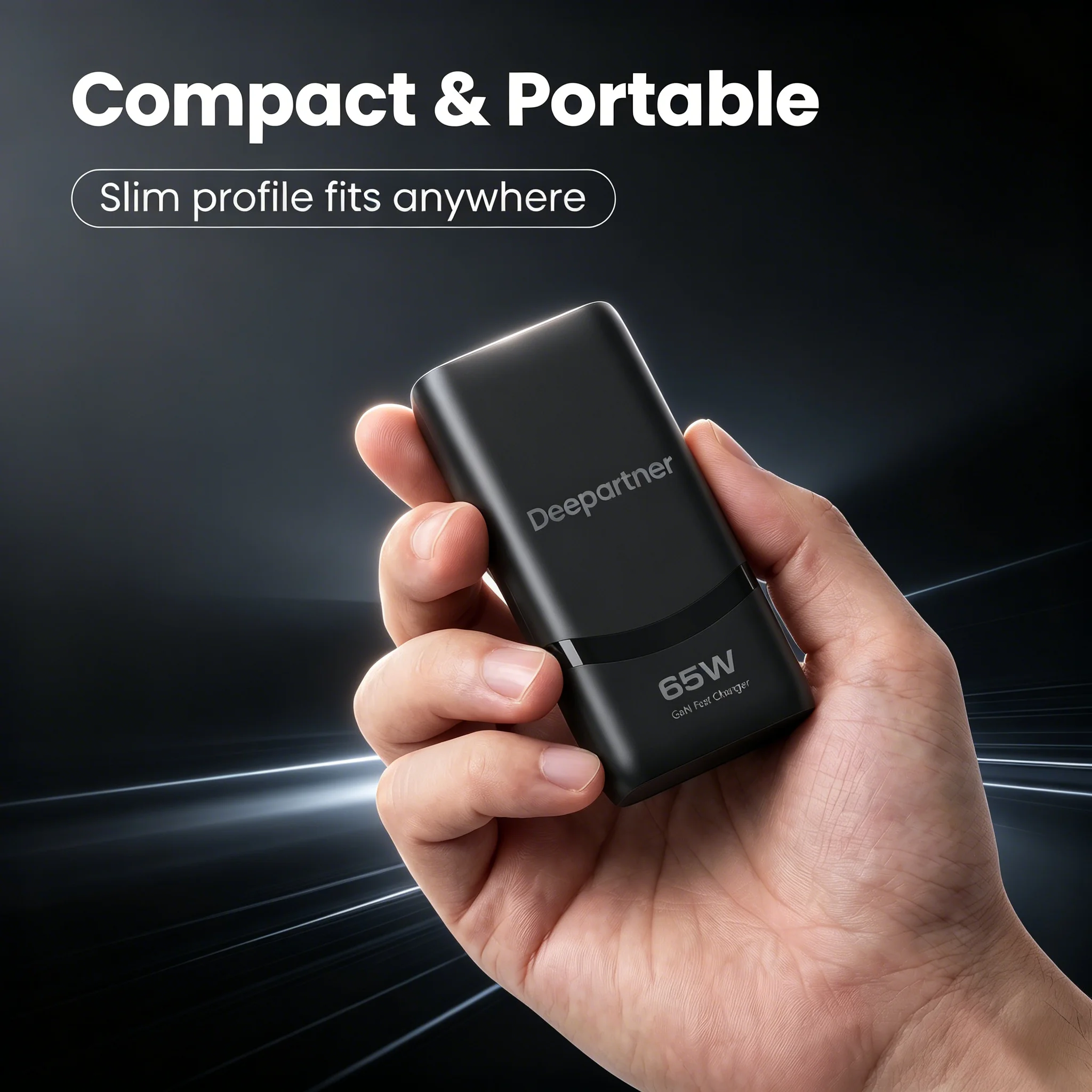 Deepartner 65W Flat GaN USB C Charger Dual-port Fast Wall Charger Compact Power Adapter With Foldable Plug For Mobile Phone