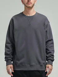 380g 13.4oz Heavy Weight Pure Cotton Solid Round Neck Morandi Terry Sweater Autumn and Winter New Loose Versatile Top Trend