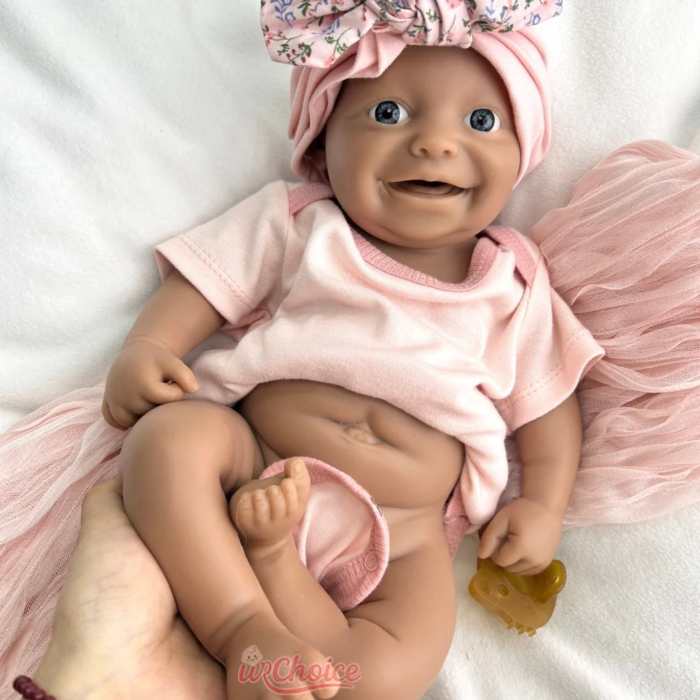 

42cm Unpainted Dark Skin Girl Waterproof Silicone Reborn Baby Soft Lifelike Cuddly Collector Doll for Artist DIY Toy
