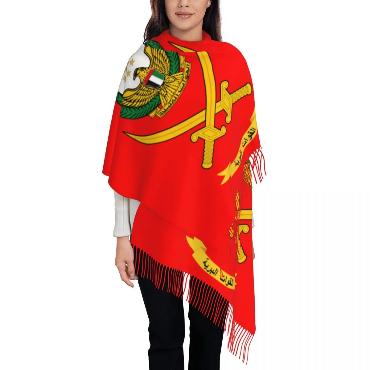 Custom Flag Of The United Arab Emirates Army Scarf Wrap Women Long Winter Warm Tassel Shawl Unisex Scarves