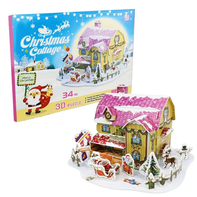 

Christmas 3D Puzzles Christmas Village Theme Puzzles White Snow Scene Theme Small Town Christmas 3D Puzzles Decorations Gifts