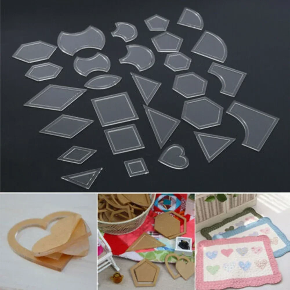 54pcs/set  Acrylic Ruler Quilt Patchwork Template Quilting Sewing DIY Tool Craft Circle Hexagon Pentagon Square Triangle Cutting