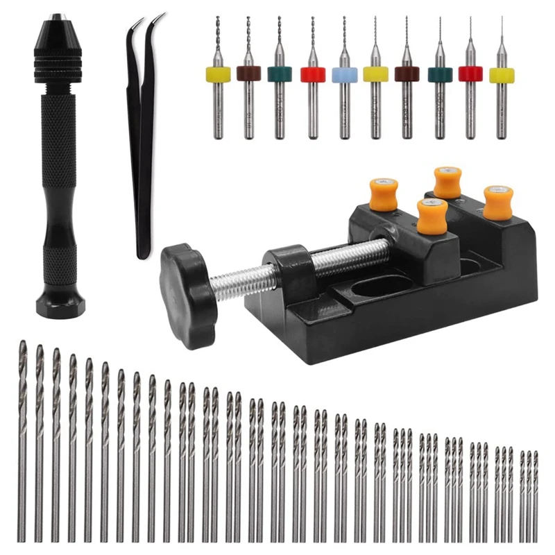 Hand Drill Bits Set,Pin Vise Hand Drill,10PCS PCB Mini Drill Bits,48 Pieces Micro-Twist Drill Bitsand Tweezer