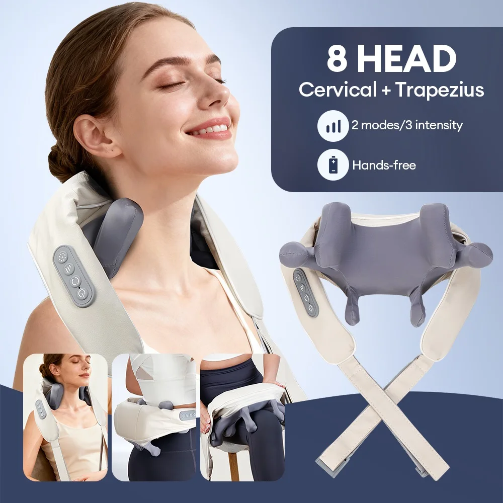 

Массажер трапециевидной формы с 8 головками, массажер для шеи и плеч, беспроводной массаж плеч и спины, расслабляющий десять мышц