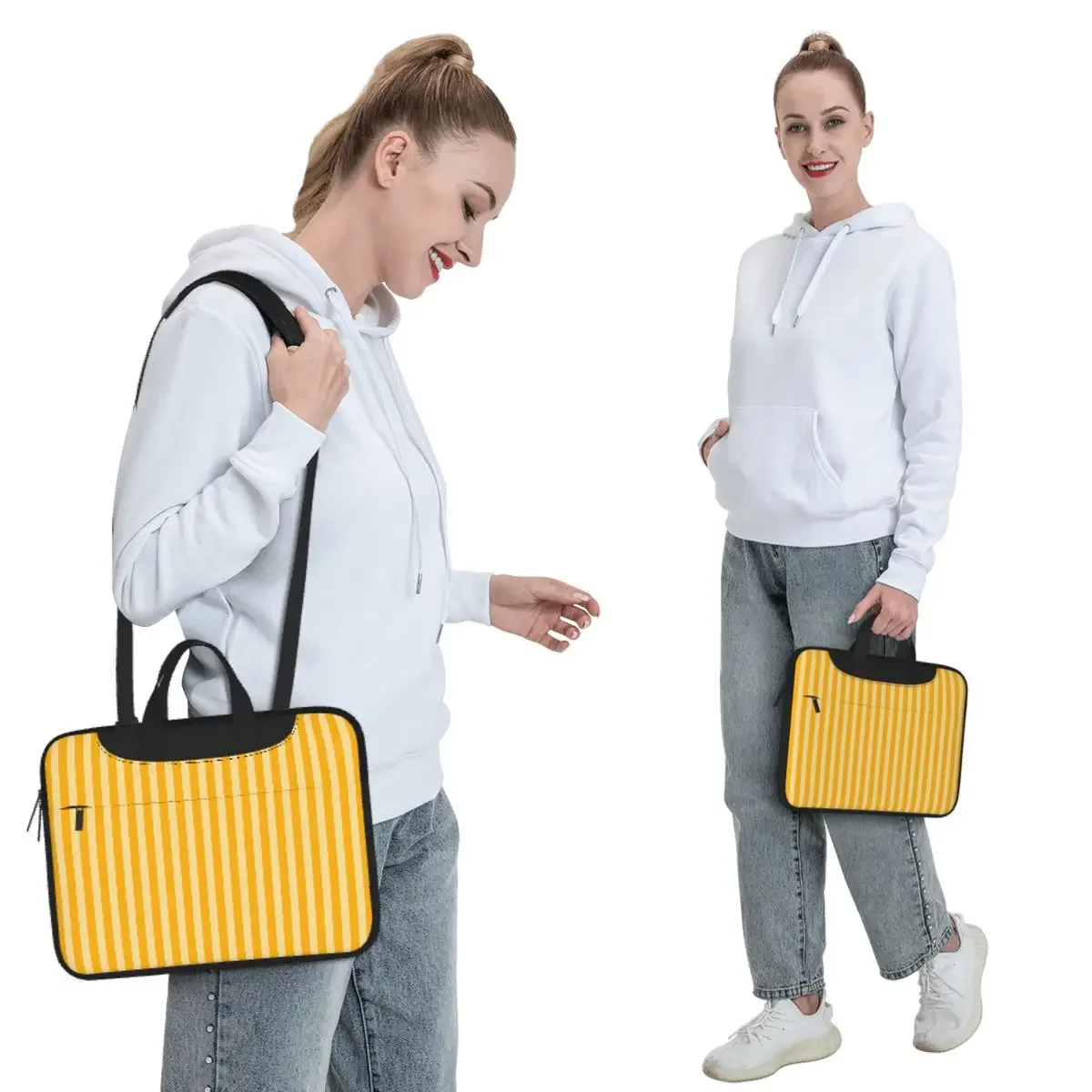 Striped Vertical 2 Yellow Crossbody Laptop Bag Case Computer Bag 13 14 15.6 Inch Notebook Pouch for Macbook Pro Lenovo