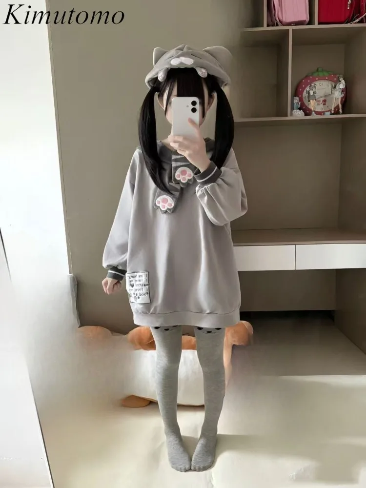 

Kimutomo толстовки женские с рисунком кота матросский воротник осень зима свободные винтажные Y2k Harajuku толстовки женские повседневные1 милые