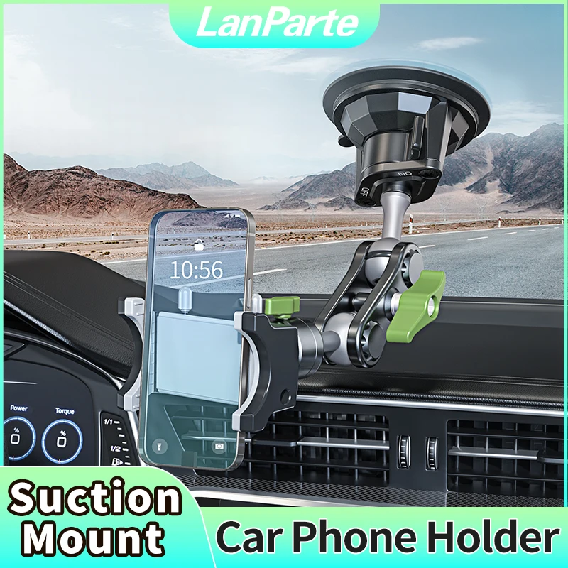 

LanParte Aluminum Alloy Car Phone Holder 360° Adjustable Ball Head Arm Strong Twist Lock Suction Cup Mount for Windshield