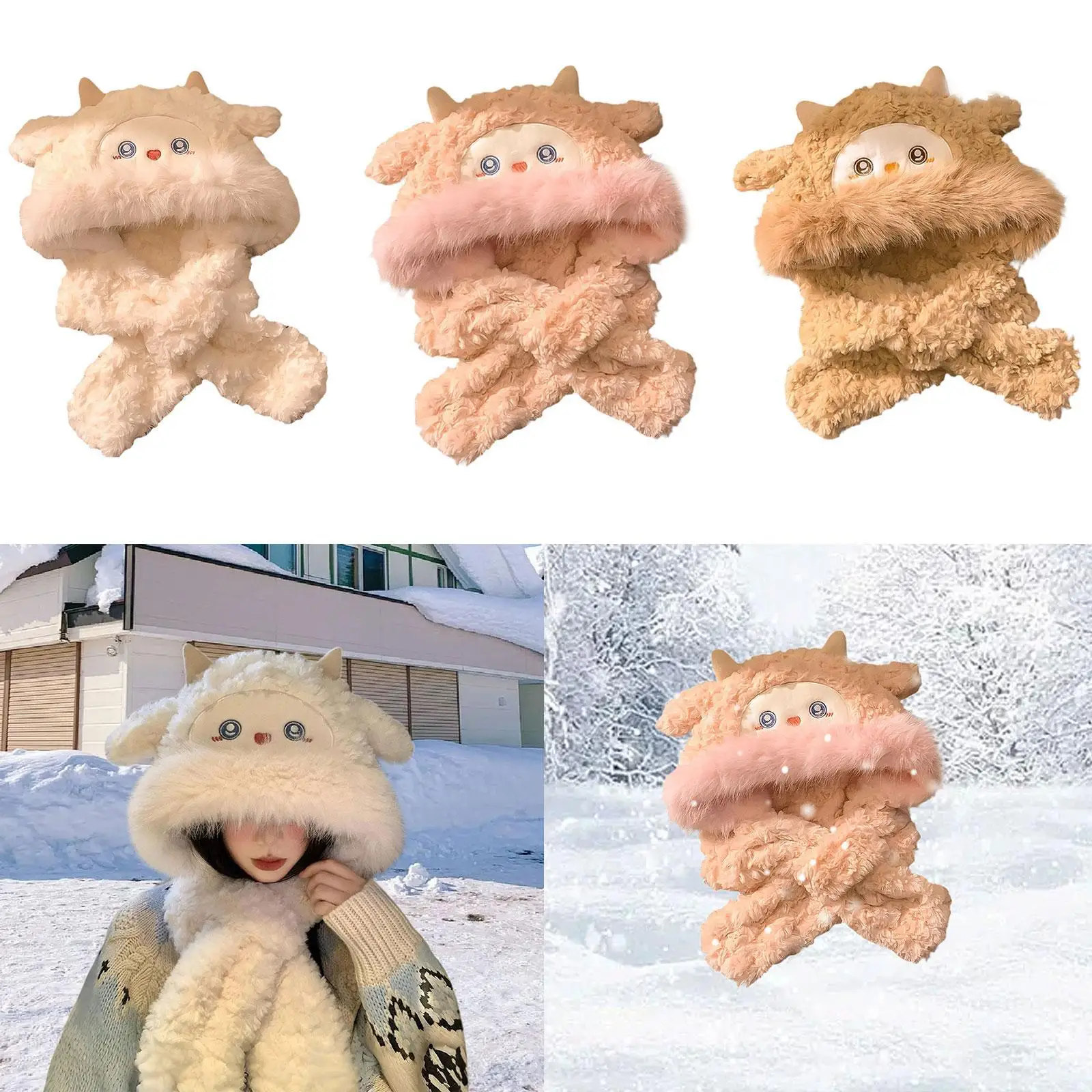 

Womens Hoodie Scarf Ear Protection Windproof Neck Warmer Hooded Hat Headgear 2