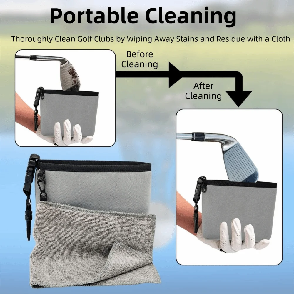 Portable Golf Club Cleaning Bag with Fabric Durable Golf Cleaning Bag Washable Water Resistant Golf Ball Wash Bag Golfers