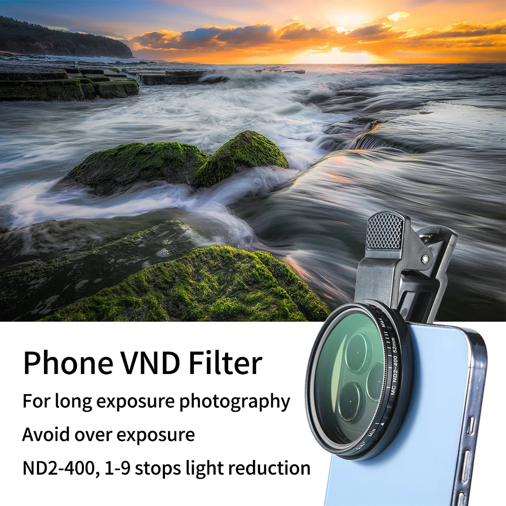 

GiAi Phone Variable ND Filter 52mm High Quality Adjustable Neutral Density Camera Lens With Smartphone Clamp