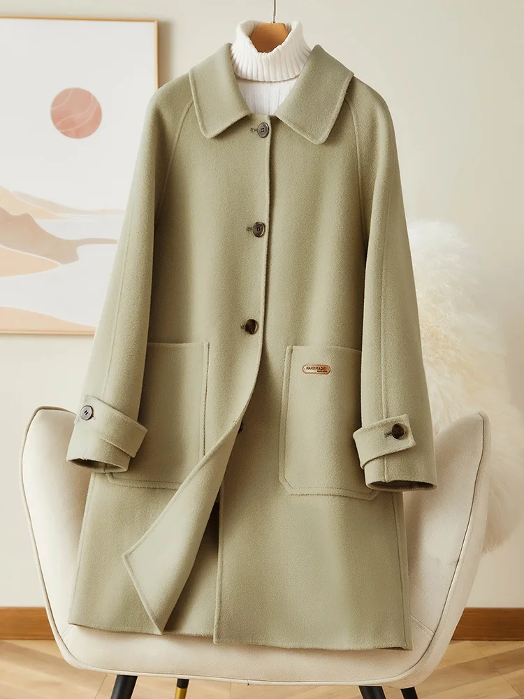 Miss Zhao[Yuhua]Molan green double-sided cashmere coat, wool coat, woolen coat, small and warm coat