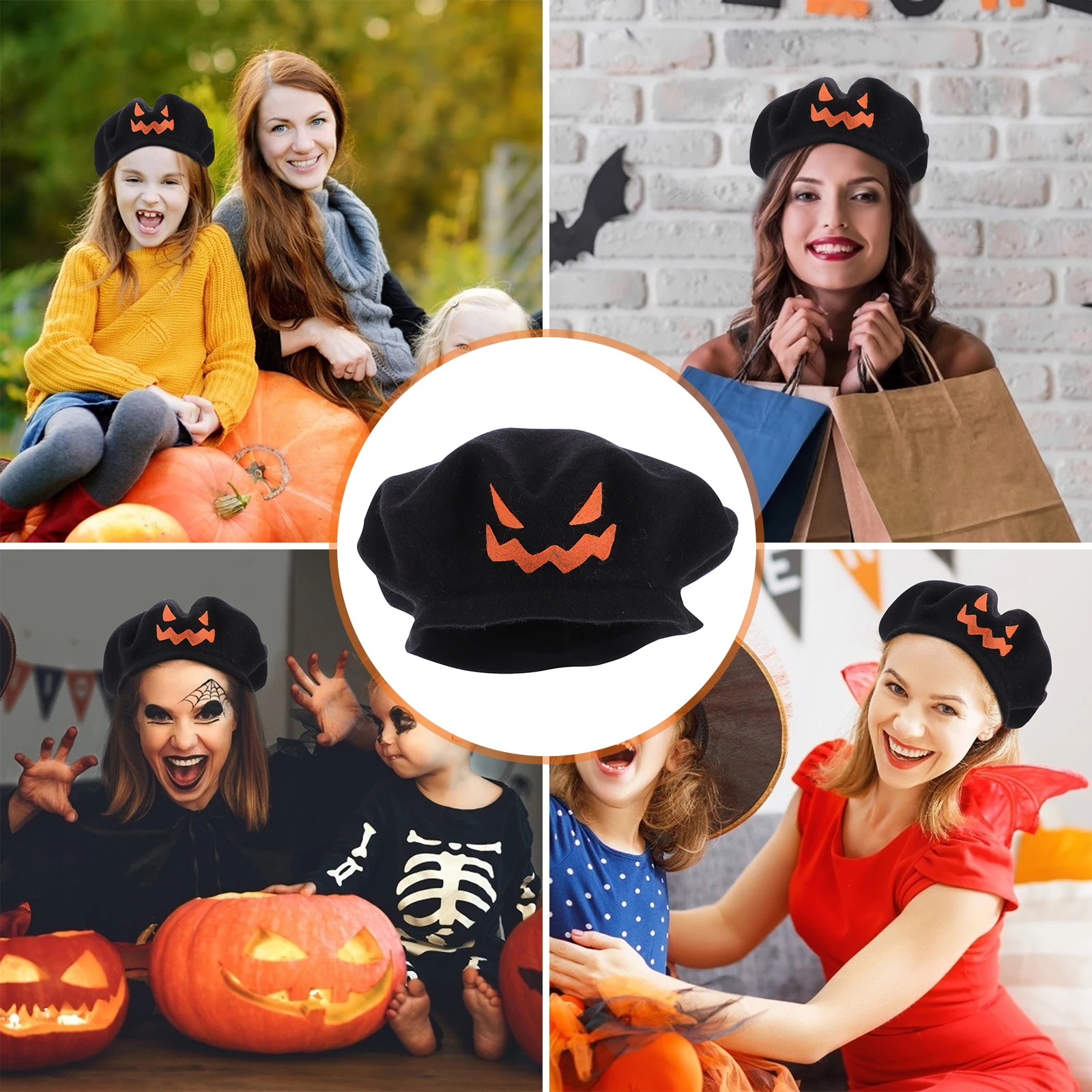 

Halloween Pumpkin Beret Women Hat Party Supply Festive Decor Durable Material Bright Color Non Fading Theme Cosplay