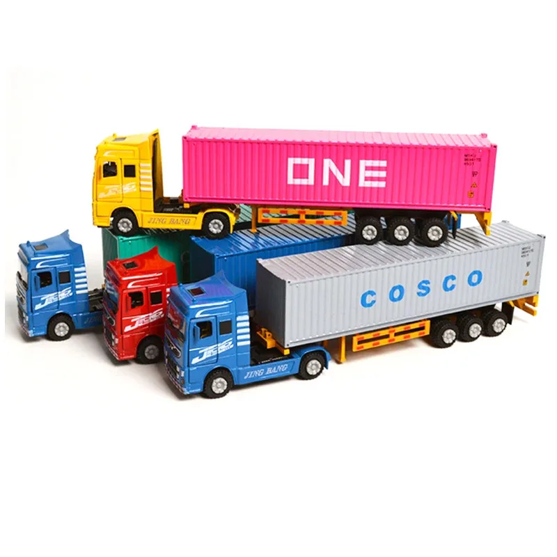 

TEMIKIDS 1/60 Simulation Large Truck Toy Car Model Alloy Diecast Transport Container Vehicle Car Gifts With Sound Light Pull Bac