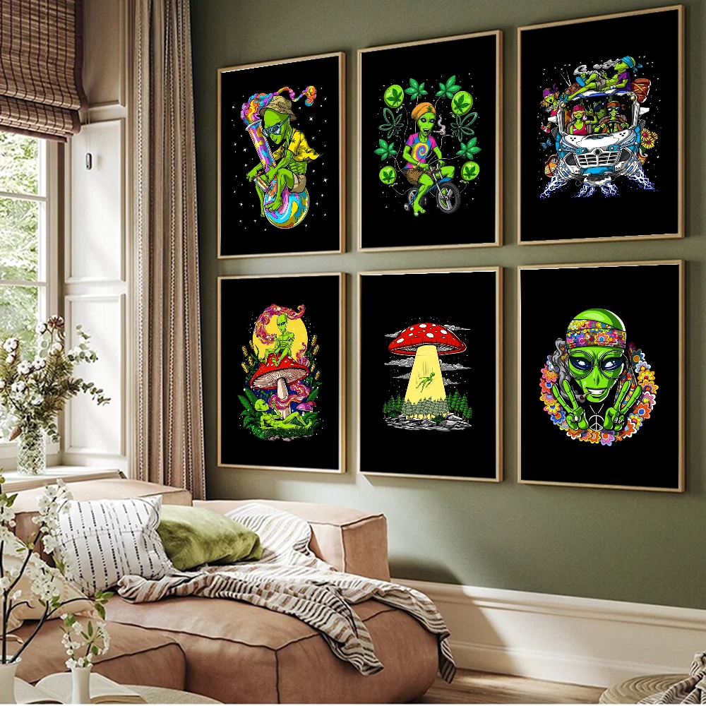 Psychedelic Alien Space Astronaut Self-adhesive Art Poster Whitepaper Prints Posters Artwork Home Decor