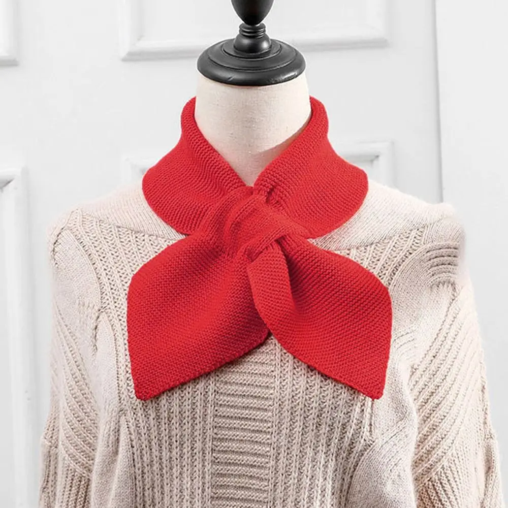 Winter Knitted Cross Scarf Warm Windproof Turtleneck Detachable Casual Sweater Bowtie Women