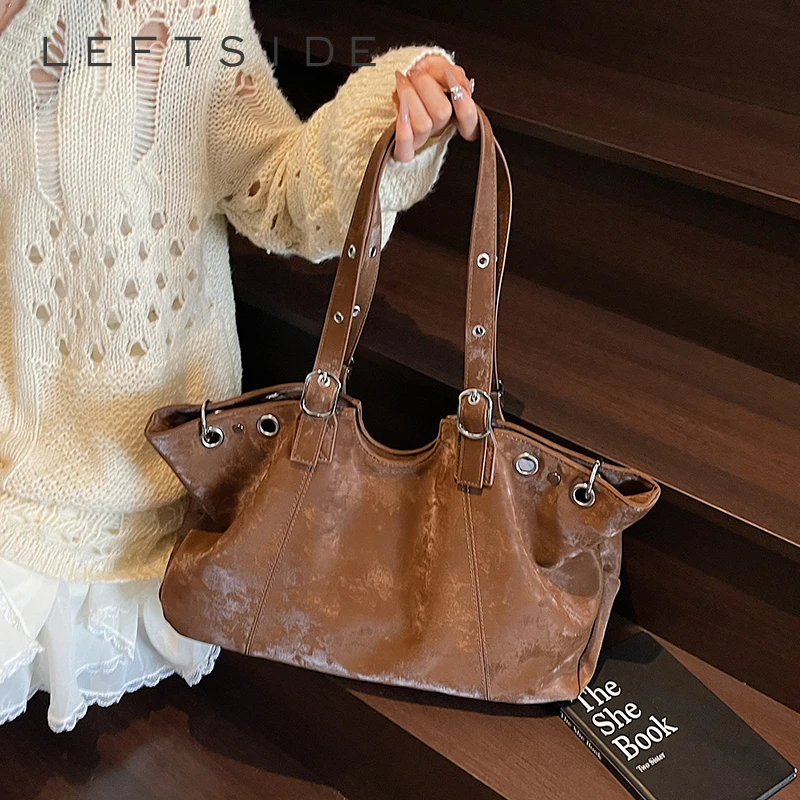 

Левая сторона, женская большая вместительная сумка на плечо из искусственной кожи подмышками, новинка зимы 2025, ретро большая сумка, роскошные брендовые дизайнерские сумки