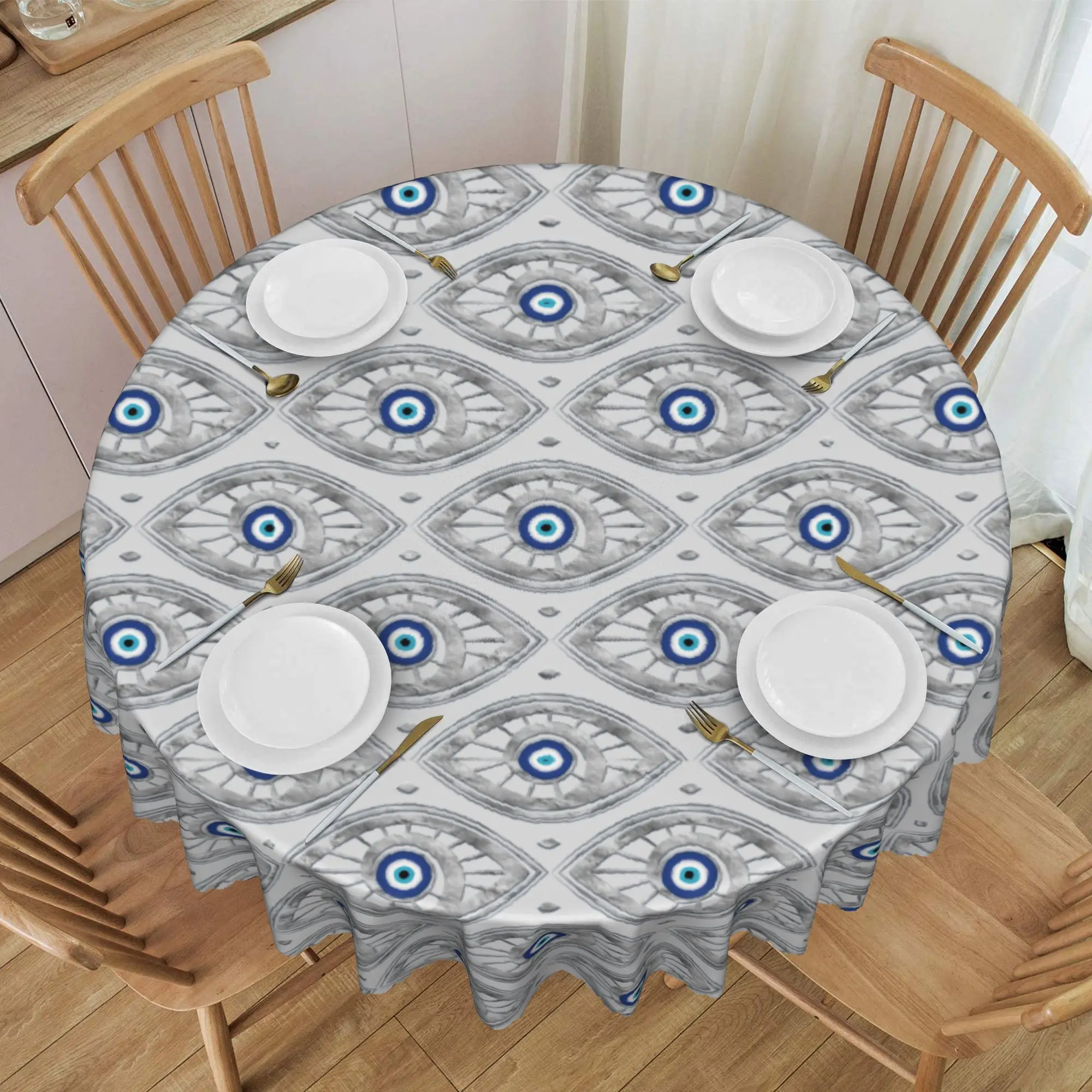 Nappe ronde grecque à motif œil maléfique Mati Mataki Matiasma, nappe anti-huile, 60 pouces, pour cuisine et salle à manger