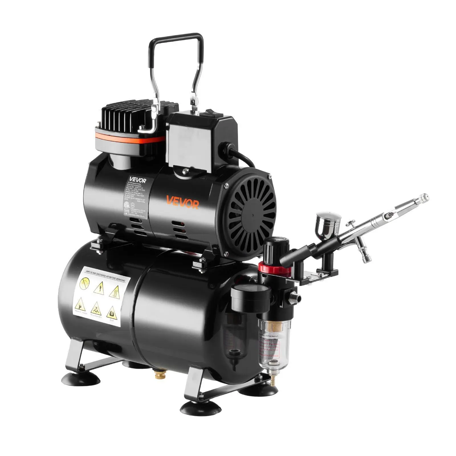 コンプレッサーとタンク付きエアブラシキット 1/6 HP 低騒音デュアルアクションエアブラシ ケーキデコレーションモデルとネイルアート用