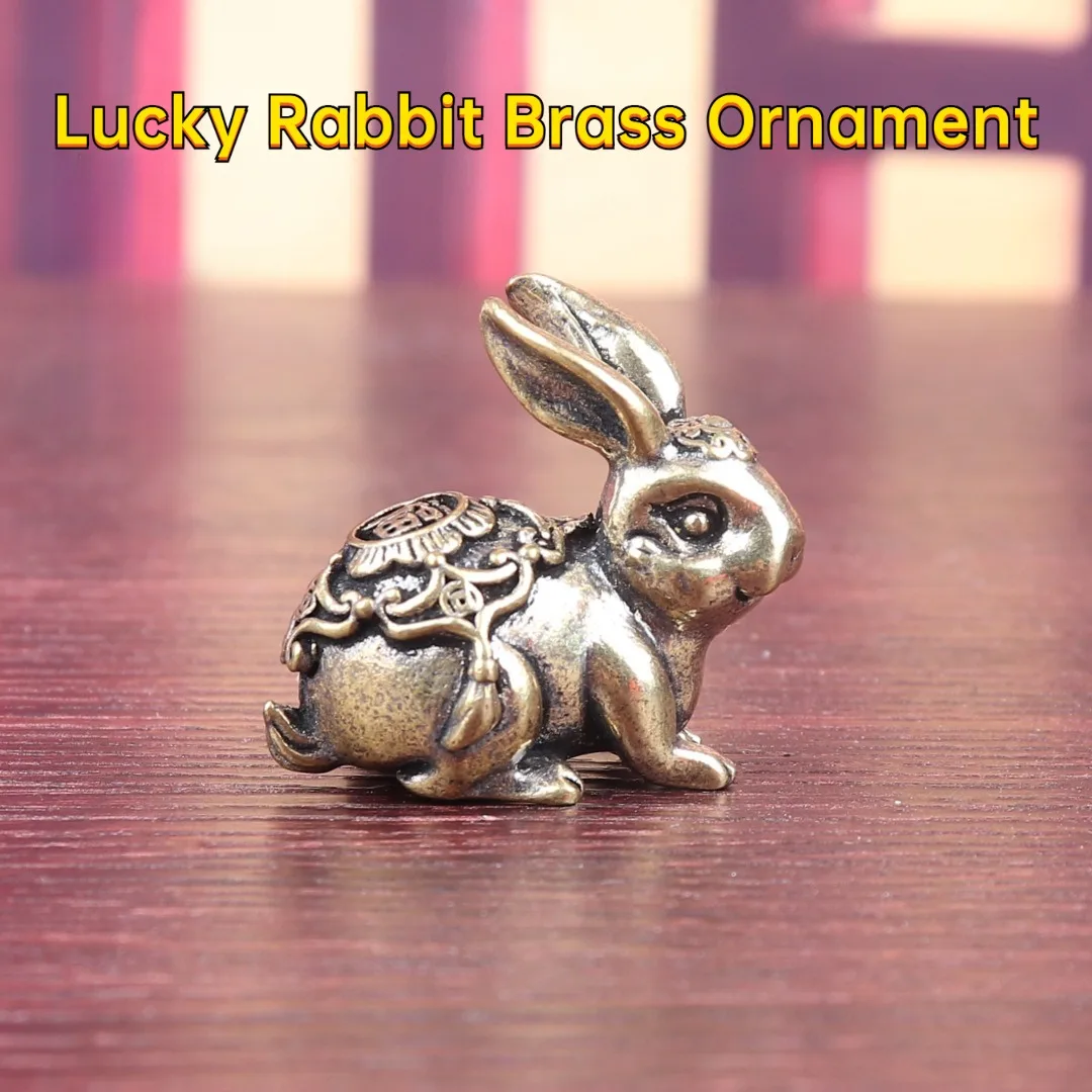 

Pure Brass Vintage Rabbit Zodiac Animal Lucky Charm Home Office Desktop Craft Tea Pet Small Ornament Chinese Feng Shui Decoratio