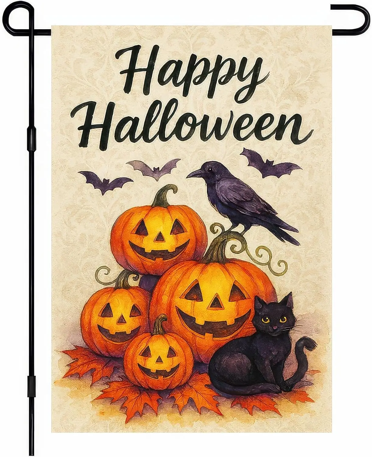 BlissYard Happy Halloween Garden Flag 12x18 inch Double Sided Pumpkin Flags Black Cat Banner Scary Raven Bat Jack-O-Lantern  WWP