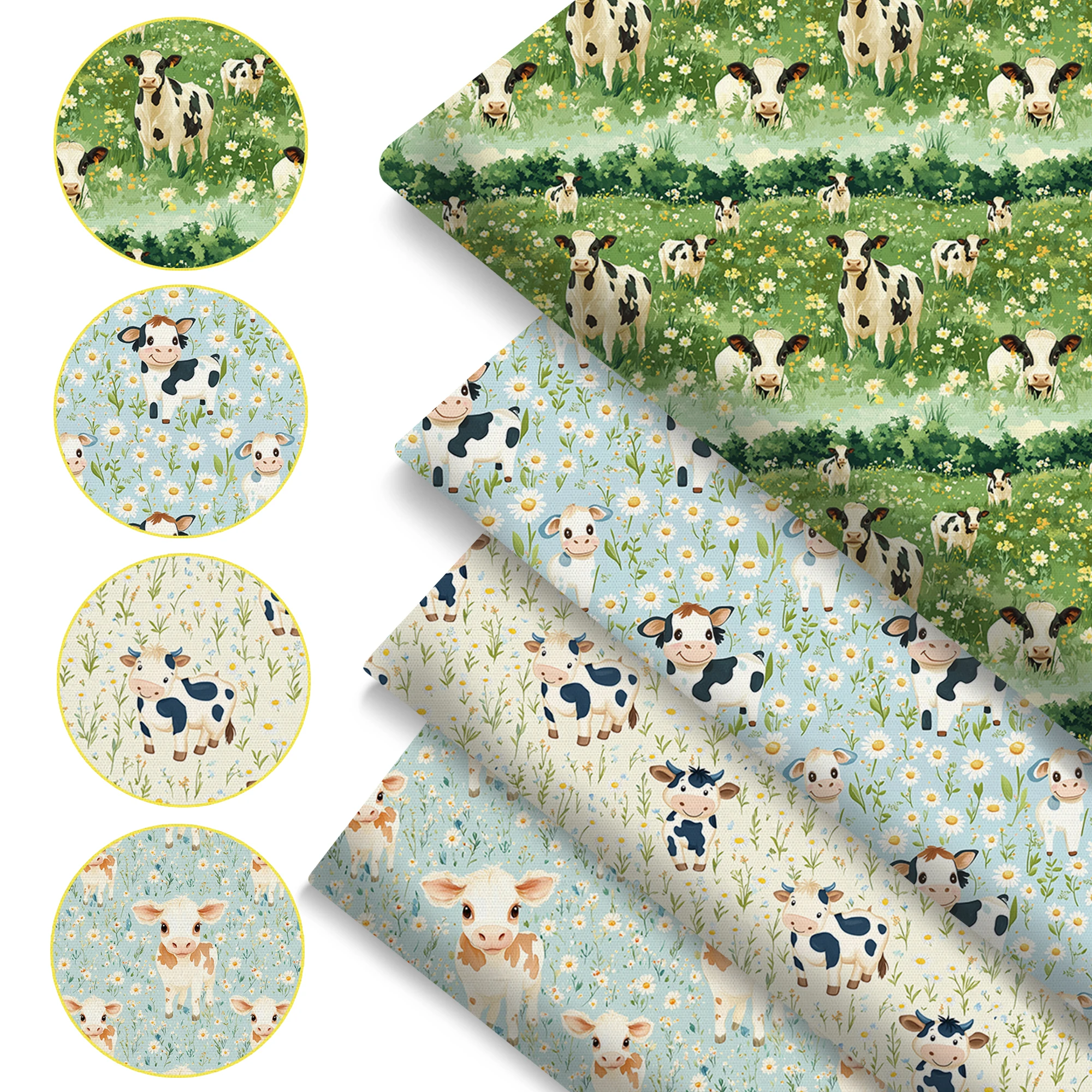 Pre-cut 4pc/Set Cute Cow Print Polyester Precut Quilting Fabric Squares Sheets