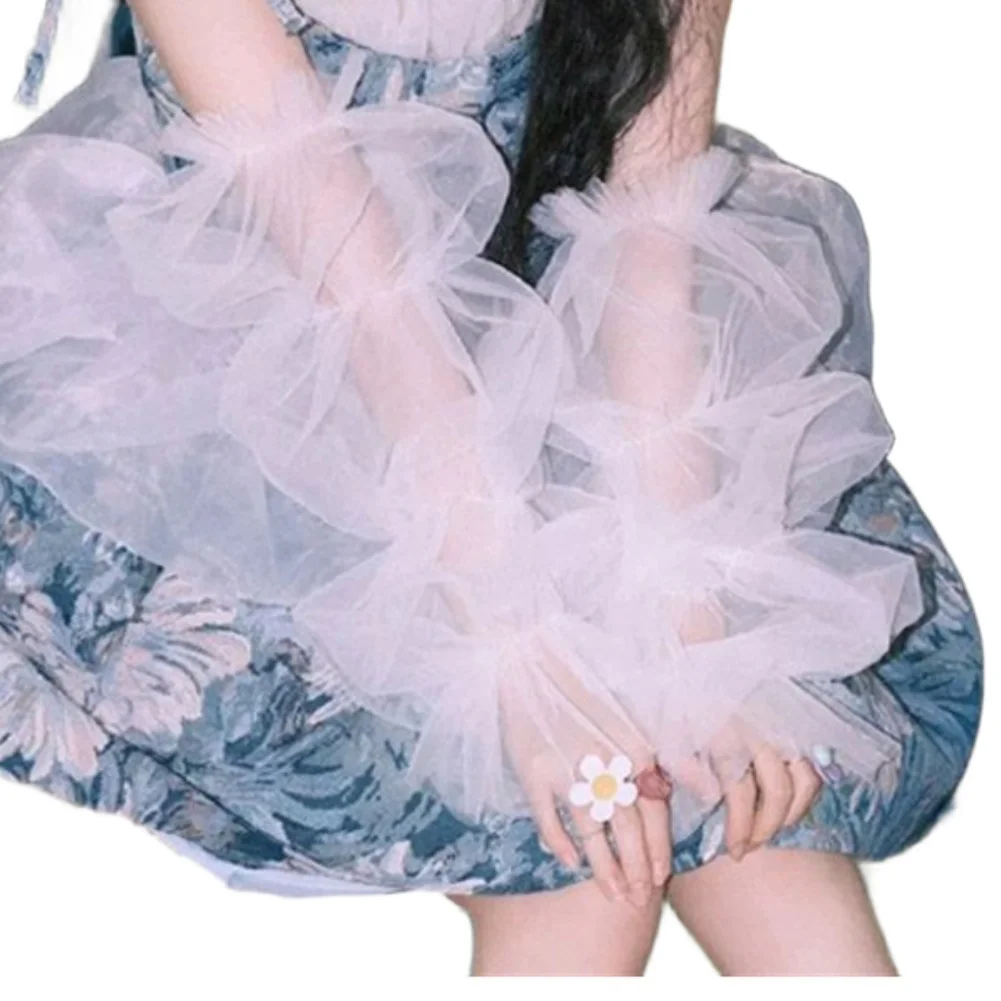 for-white-black-flesh-pink-light-pink-light-green-lace-mesh-bubble-sleeves-for-for-bridal-gown-summer-photo-shoot-use