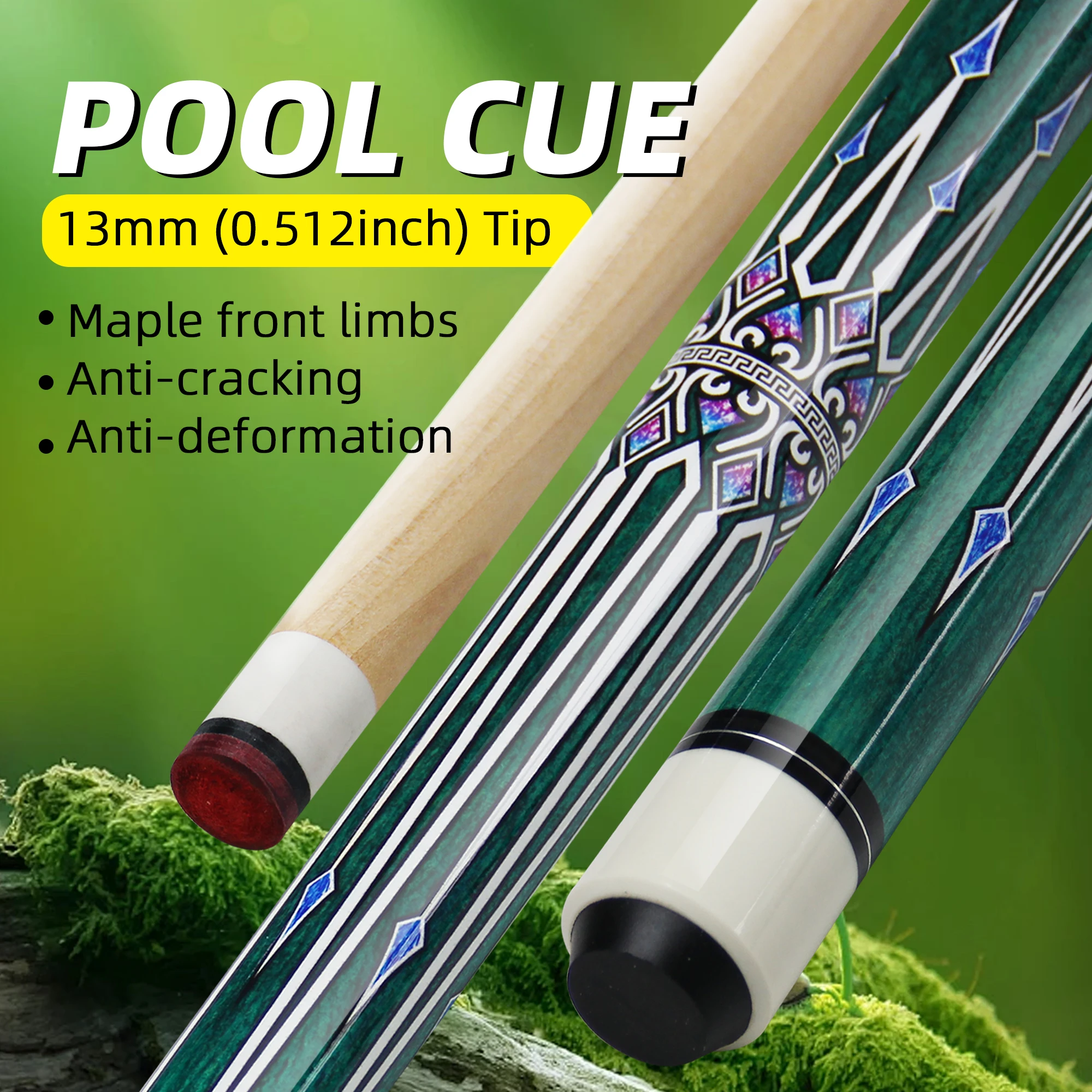 hit productGlass Fiber Pool Cue - 13mm Tip Uni-loc Joint 1/2 Split Billiard Stick for Beginners Black Color