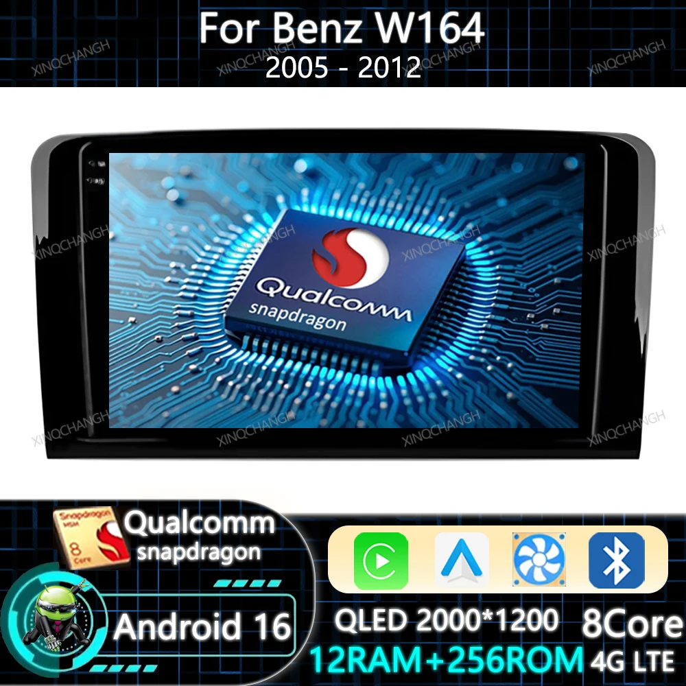 Android 16 Car Radio Carplay Auto For Mercedes Benz GL ML W164 ML350 ML500 X164 GL35 GL45 2005 - 2012 Navigation 4G LTE 5G WIFI