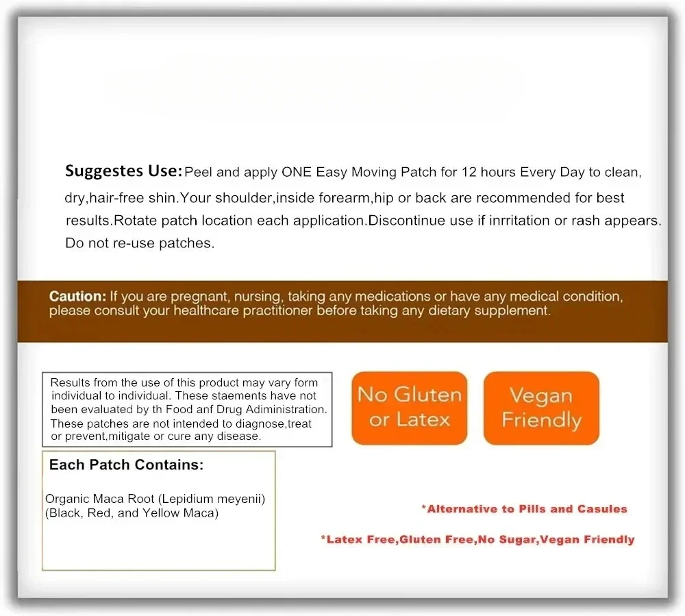 30 Patch Patch Transdermal Akar Maca dengan Ekstrak Akar Maca Peru Hitam + Merah + Kuning