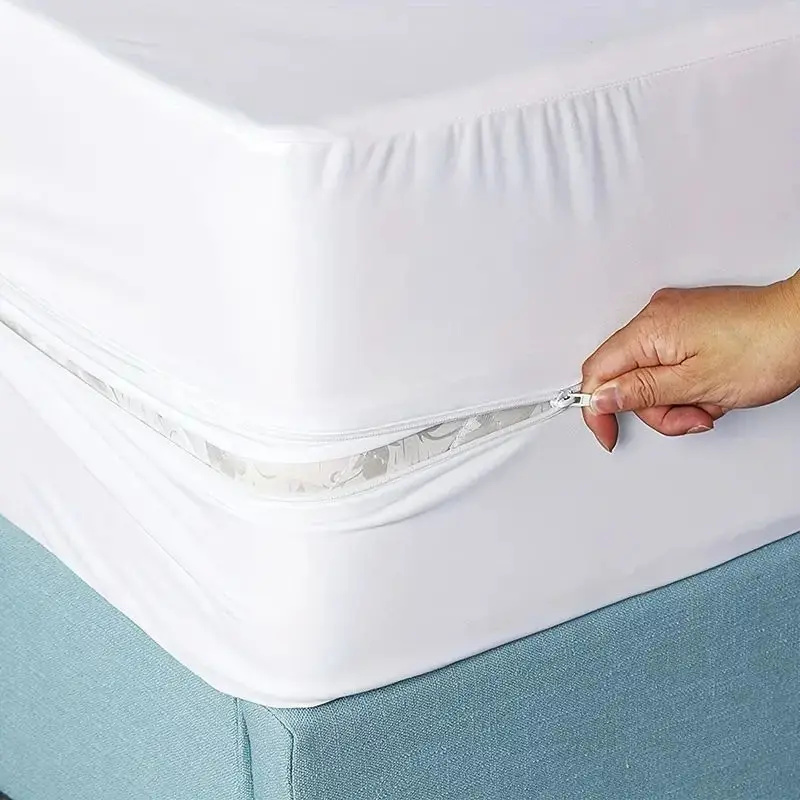 1pc 6-Sides Fully Enclosed Waterproof Mattress Cover With Zipper (Without Pillowcase), Dust-proof Mattress Protector Solid Color