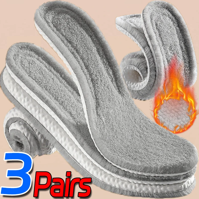 Winter Warm Insole Unisex Thermal Thicken Plush Sports Shoe Sole Orthopedic Inserts Memory Foam Shock-absorbing Wool Shoe Pads