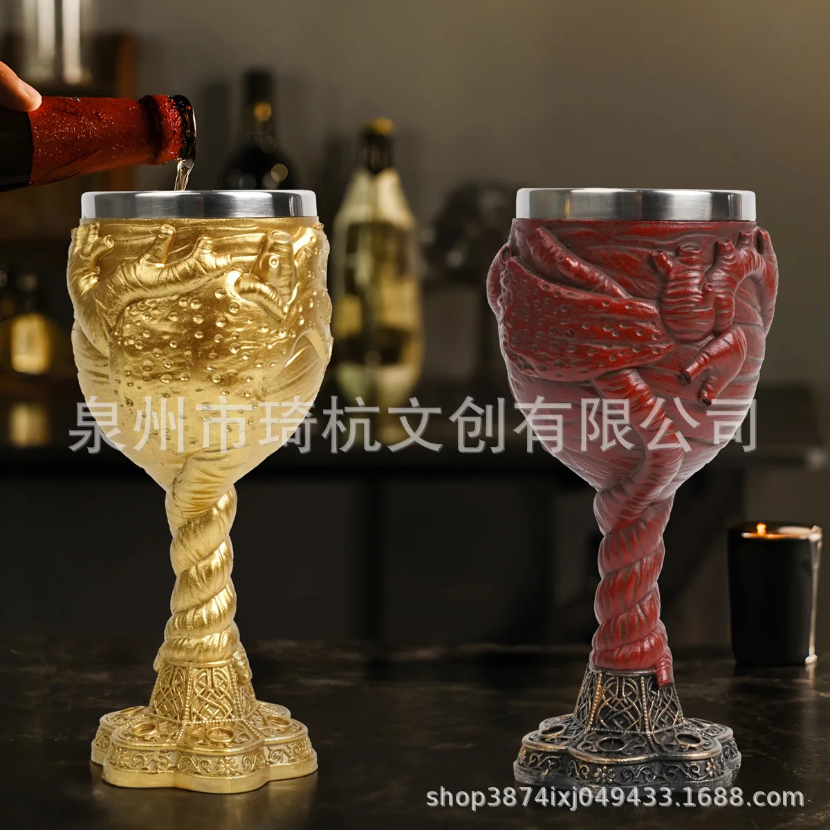 Halloween Resin Decorative Table Ornament Stainless Steel Heart Goblet Food Grade Cross Border Best Selling