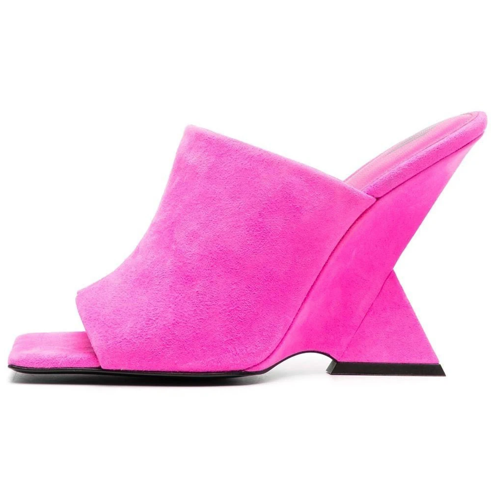 

Women Strange Heels Suede Unique Wedge Heel Sandals Square Open toe Summer Shoes Custom Colors Slides Slippers